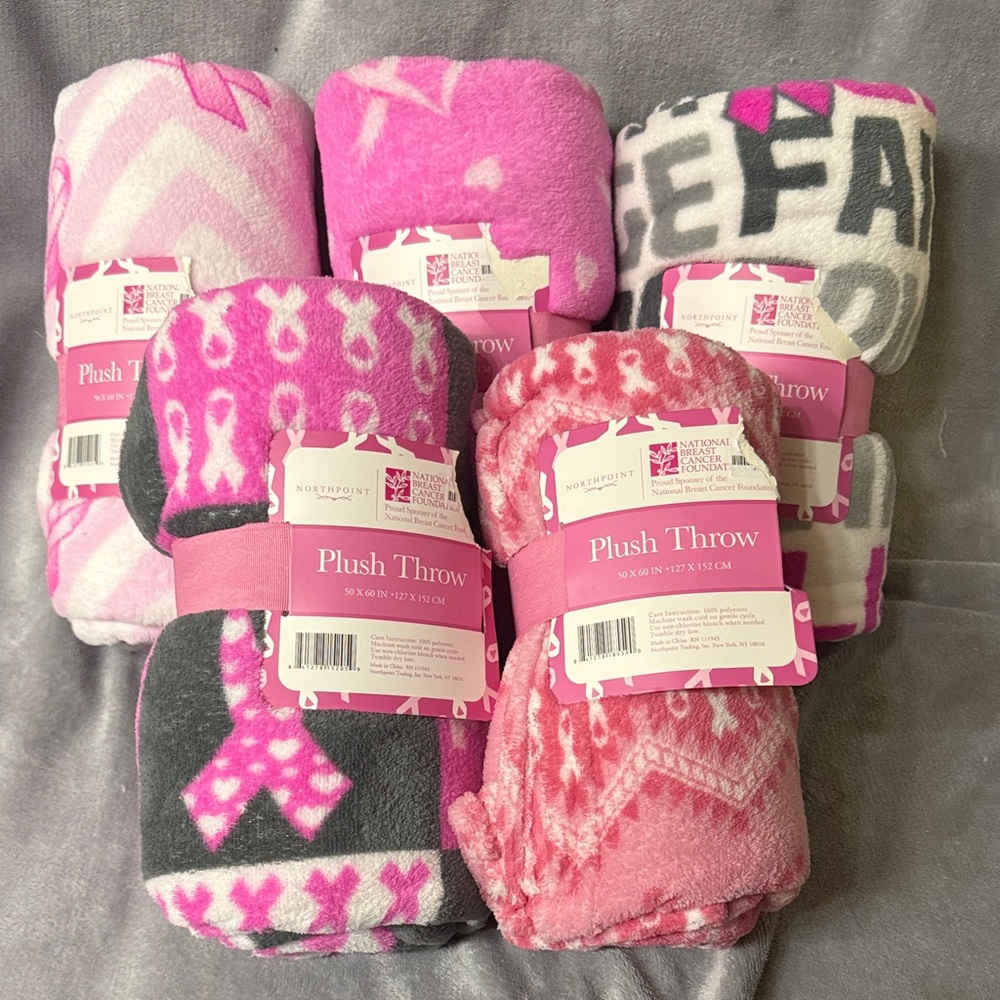 Pink and Gray Plush Throw Blanket National Breast Cancer Foundation Set of 5